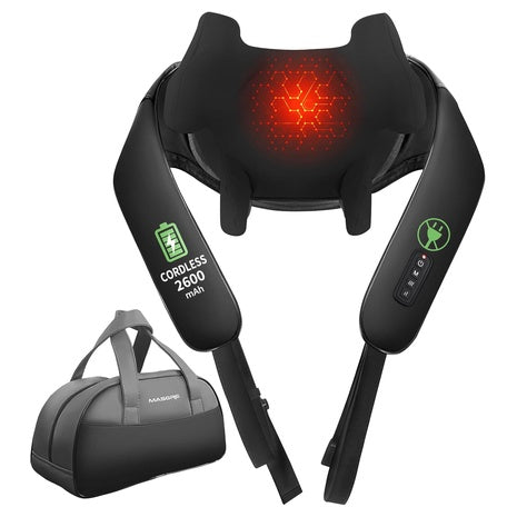 MASGRE Shiatsu Cordless Neck, Shoulder & Back Massager W/ Heat