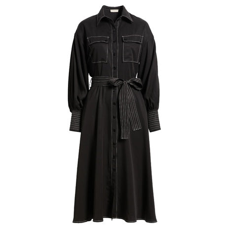 Ciebon Topstitch Tie Waist Midi Dress
