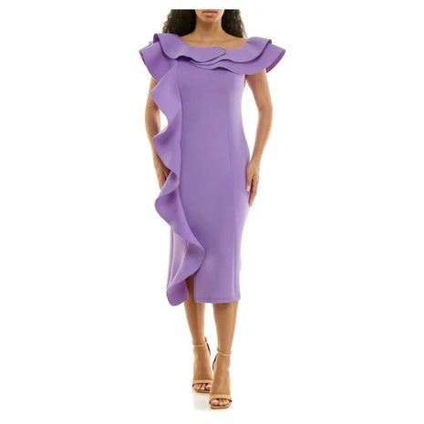 Nina Leonard Women's Ruffle One-Shoulder Scuba Knit Sheath Dress