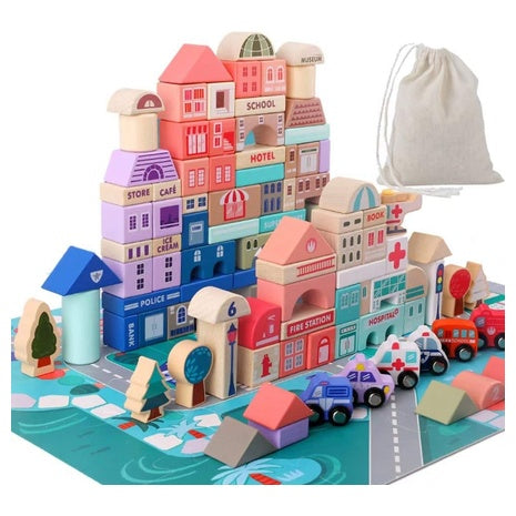 115-Piece Wooden City Building Blocks Set