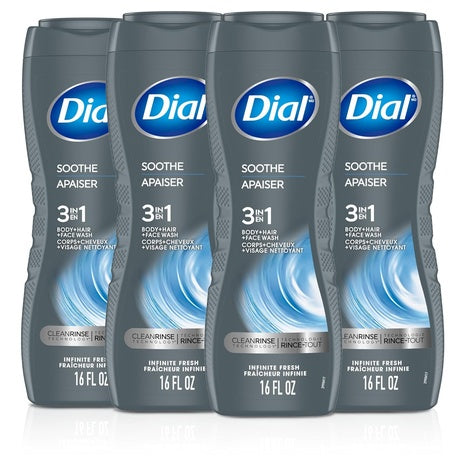4 Bottles Dial Men 3-in-1 Intense Fresh, Hair & Face Wash