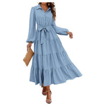 Women's Long Sleeved Tiered Belted Maxi Dress (11 Colors)
