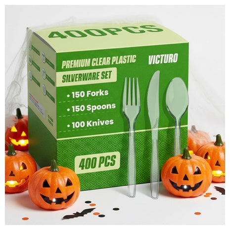400 Piece Heavy Duty Clear Plastic Silverware Set