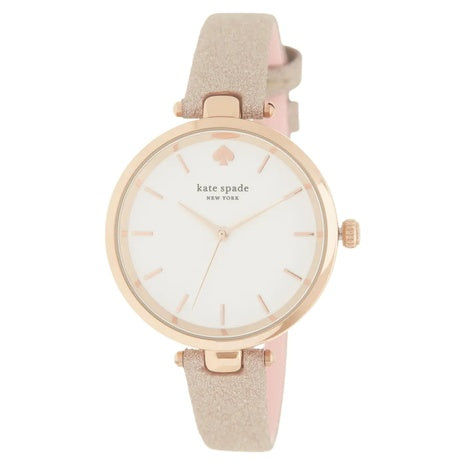 Kate Spade Women's Holland Three Hand Rose Gold Tone Glitter Leather Watch