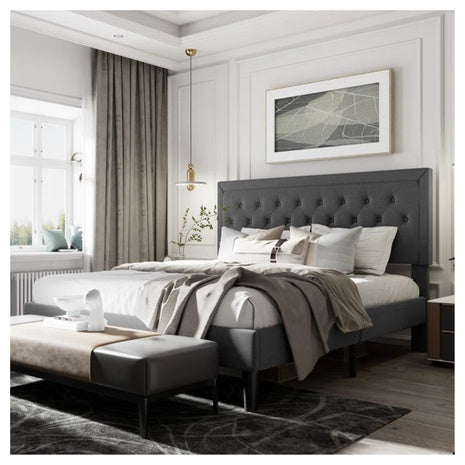 Mercury Row Hegg Velvet Tufted Upholstered Platform Bed W/ Headboard (King)