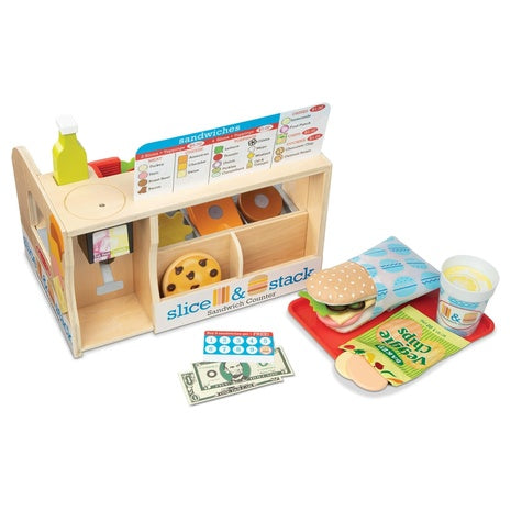 Melissa & Doug Slice-Stack-Serve Wooden Sandwich Counter Pretend Play Store