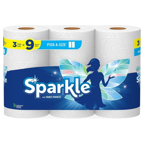 3 Triple Rolls (=9 Reg Rolls) Sparkle Paper Towels