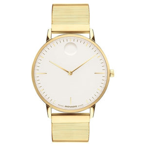 Movado Face Men's Stainless Steel Mesh Gold Watch