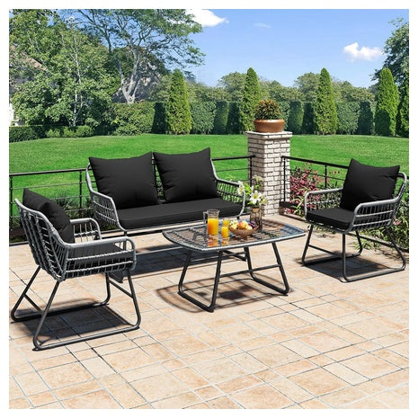 4-Piece Patio Wicker Outdoor Bistro Set