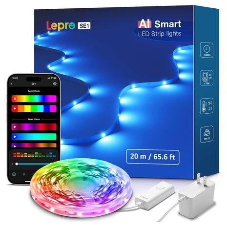 65.6ft Lepro SE1 RGB Color Changing AI Smart LED Strip Lights