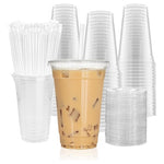 100 20oz Clear Plastic Cups with Lids and Straws