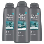 3 Dove Men+Care Eucalyptus + Birch 2-in-1 Shampoo & Conditioner Bottles