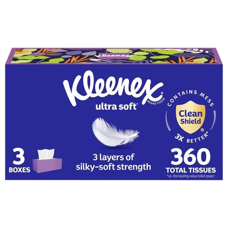 3 Flat Boxes Of Kleenex Tissues