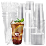 100 Pack 20oz Disposable Plastic Cups with Lids & Straws