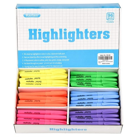 96 Assorted Fluorescent Chisel Tip Highlighters