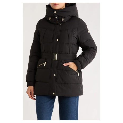 Michael Kors Women's Belted Channel Quilted Hooded Puffer Coat