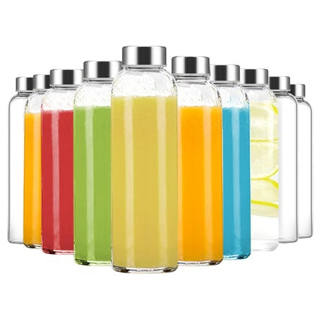 10 Clear 24oz Glass Juice Bottles with Lids