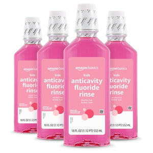 4-Pack Amazon Basics Kids Anticavity Alcohol Free Bubble Gum Mouthwash w/ Fluoride