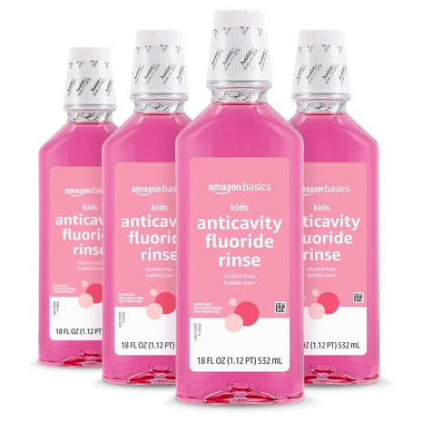 4-Pack Amazon Basics Kids Anticavity Alcohol Free Bubble Gum Mouthwash w/ Fluoride