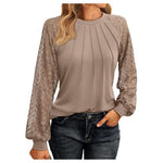 Women's Long Lace Sleeve Pleated Fall Top (20+ Colors)