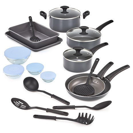 21-Piece Bella Nonstick Cookware Set With Glass Lids