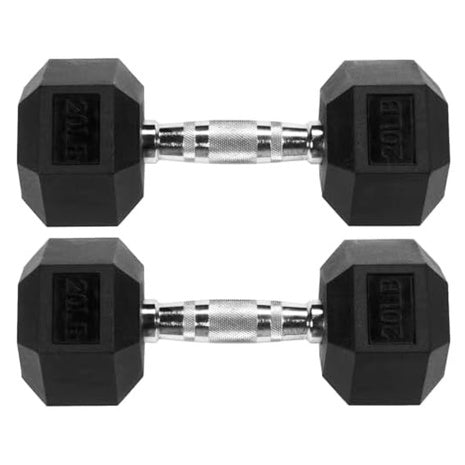 Signature Fitness Rubber Encased Hex Dumbbell (20LB/25LB Pair)