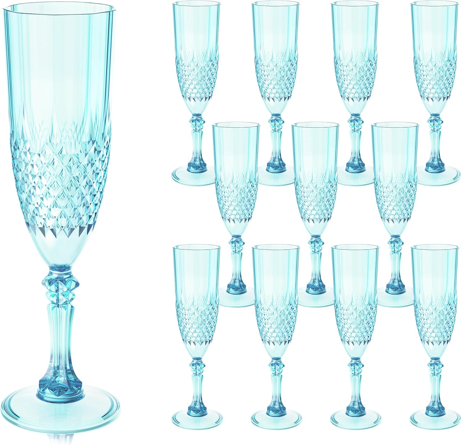 12-Piece Plastic Champagne Light Cyan Wine Glasses