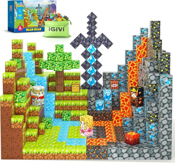 88-Pieces IGIVI Magnetic Blocks Build Mine Magnet World Lava Valley Set