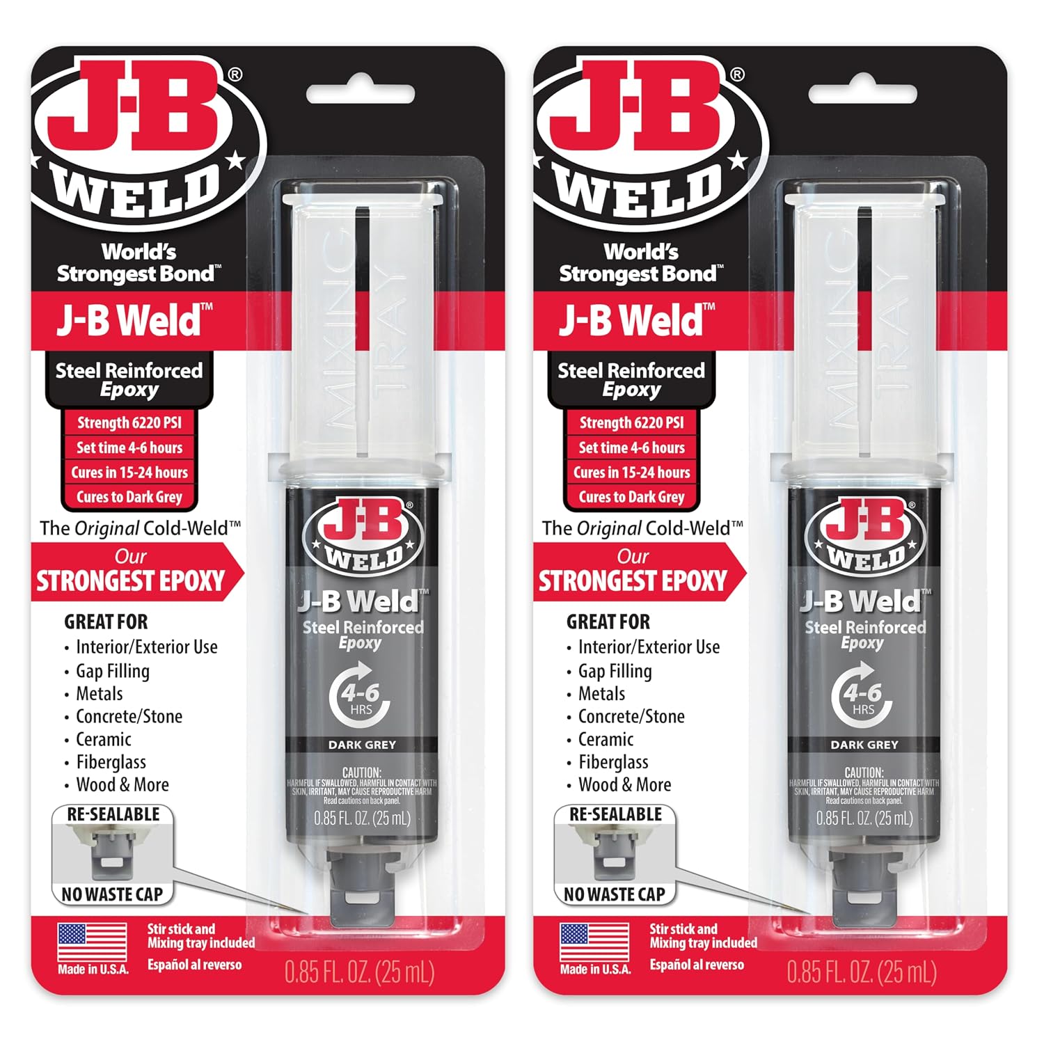 2-Pack J-B Weld Original Steel Reinforced Epoxy Syringe