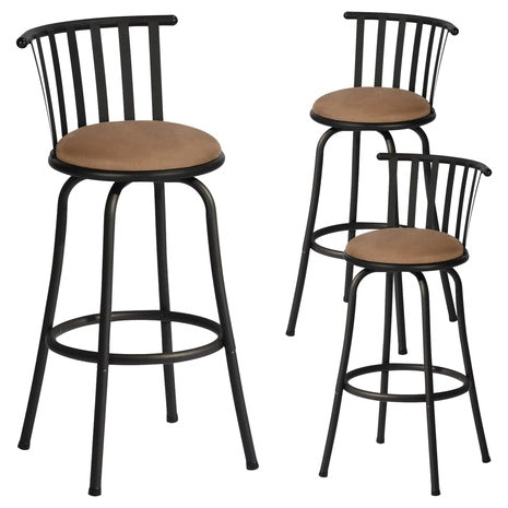 Set Of 3 FurnitureR Classic Swivel Counter Height Barstools With Back And Footrest