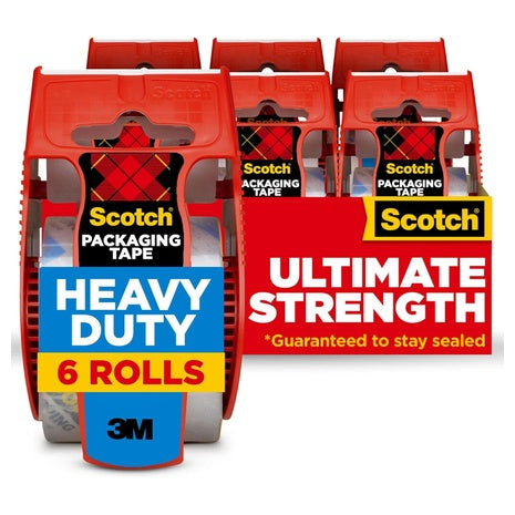 6 Rolls Scotch Heavy Duty Shipping Packing Tape with Dispensers