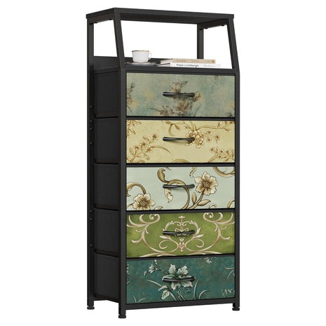 Furnulem Retro 5 Drawers Fabric Storage Dresser (4 Colors)