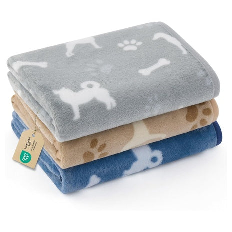3-Count 23" X 16" Bedsure Ultra-Soft Flannel Fleece Pet Blankets (Happy Pups)