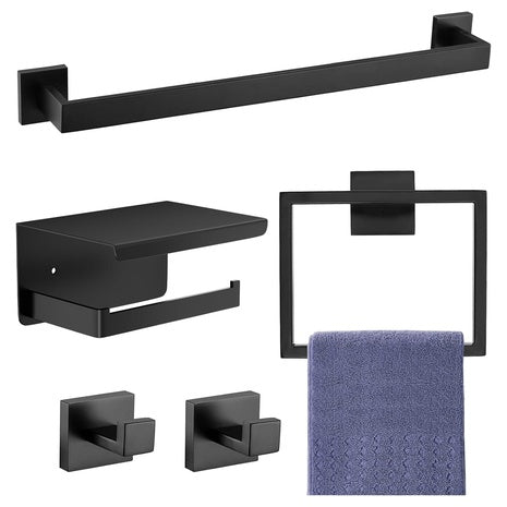 5-Pieces Matte Black Bathroom Accessories Set