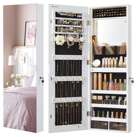 Lockable Jewelry Cabinet Armoire with Lighted Mirror