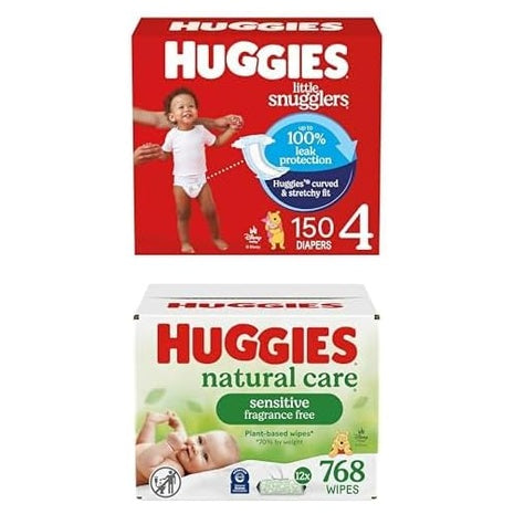Size 4 Huggies Little Snugglers, 150 Diapers + 768 Wipes