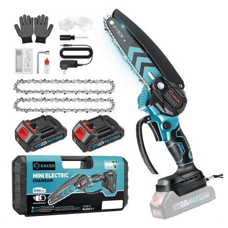 Saker 6" Mini Electric Chainsaw With 2 Batteries & 2 Chains