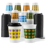 100 Disposable 12oz Coffee Cups With Lids, Sleeves & Stirrers