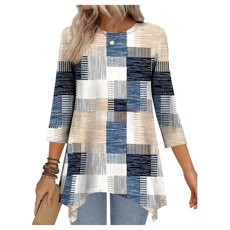Women's 3/4 Sleeve Tunic Tops With Asymmetrical Hem (various)