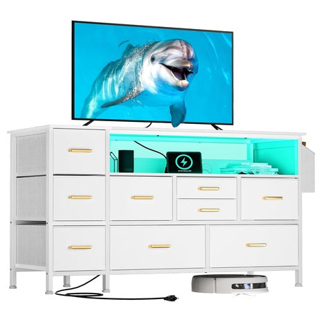 Dresser TV Stand w/ Power Outlet & LED Light
