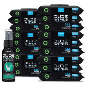 864 Dude Flushable Wipes with Dude Bombs Toilet Spray