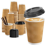 90 12oz Coffee Cups with Lids & Straws