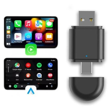 2-in-1 Wireless CarPlay & Android Auto Adapter W/USB & Type-C Plug