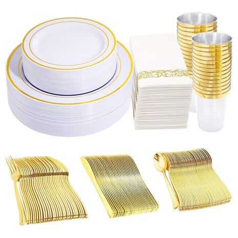 350-Piece Gold or Silver Disposable Dinnerware Set