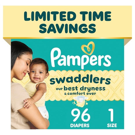 96 Pampers Swaddlers Size 1 Diapers