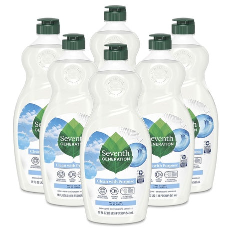 6 Bottles Of Seventh Generation Free & Clear Liquid Dish Soap