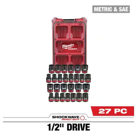 Milwaukee SHOCKWAVE 27-Piece Impact-Duty 1/2" Drive Metric And SAE Standard Impact PACKOUT Socket Set
