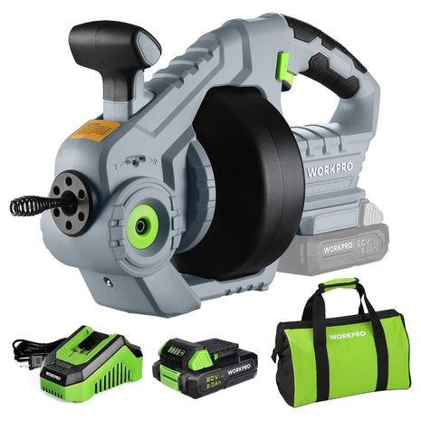 WORKPRO 20V Electric Drain 25 Ft Plumbing Snake W/ Battery & Charger