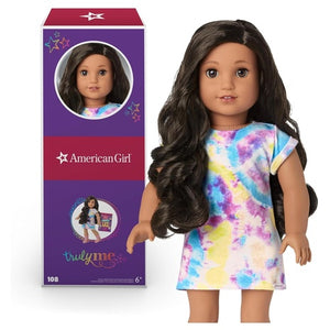 American Girl 18″ Doll with Black-Brown Hair & Brown Eyes in Tie-Dye T-Shirt Dress