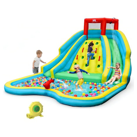Inflatable Double Slide Water Park & Climbing Wall Bounce House with Blower